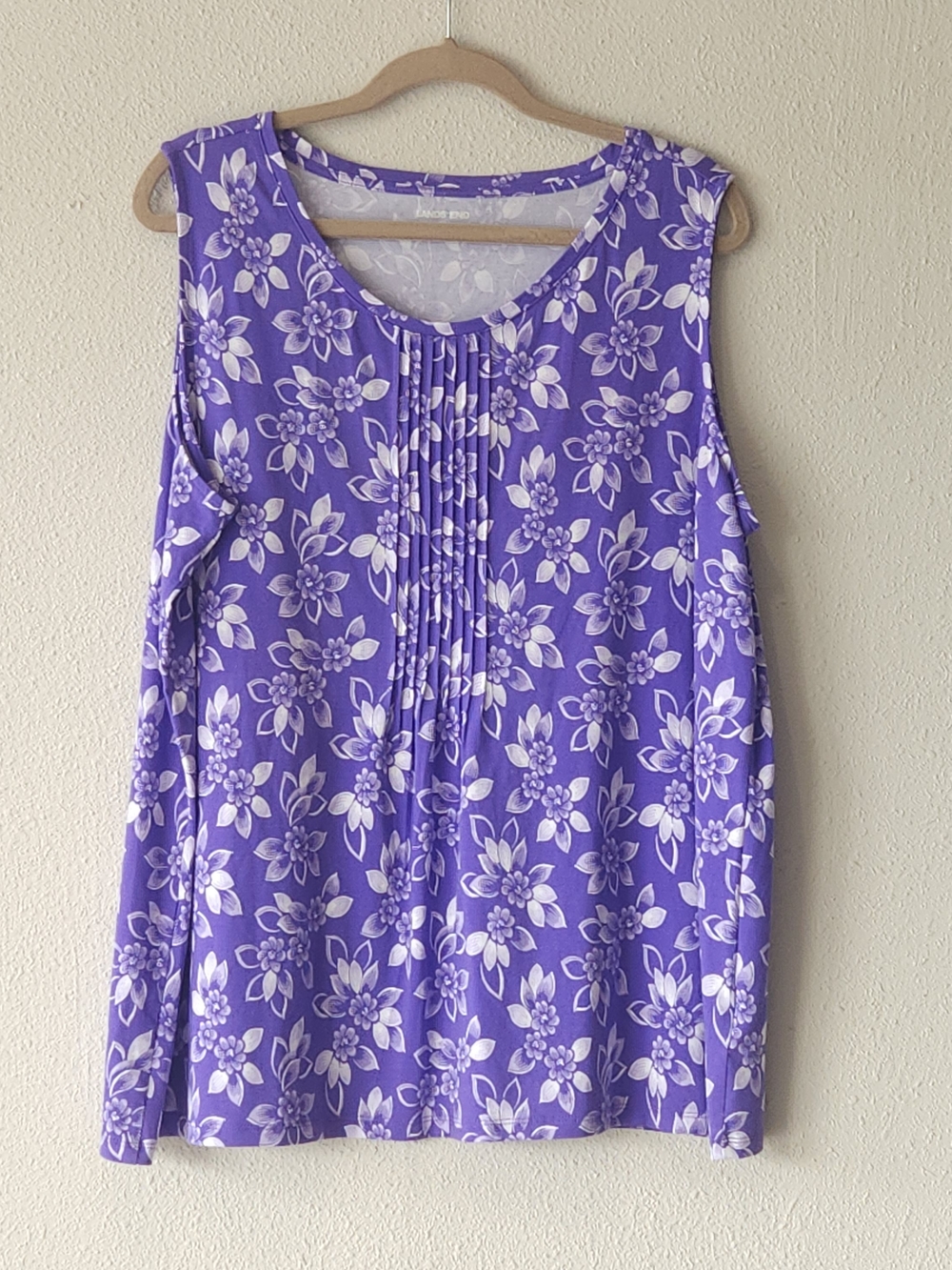 Lands' End Purple Floral Sleeveless Pintuck Tank PLUS SIZE 1X
